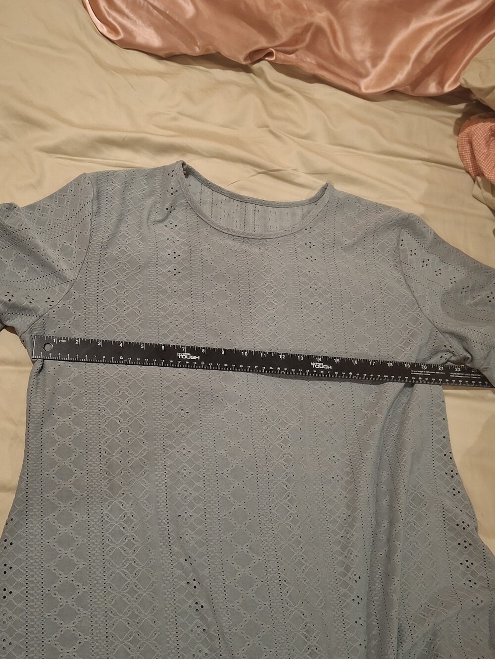 Eyelet MintGreen Dress with Short Ruffled Sleeves - Picture 9 of 10